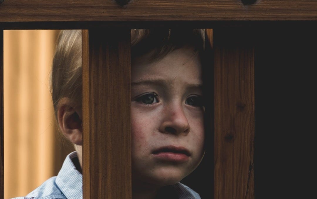 boy leaning on brown wooden railings
