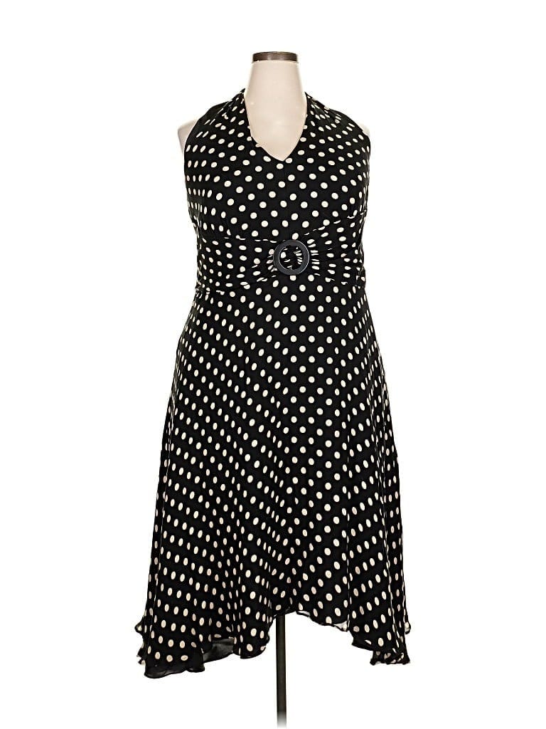 Donna Ricco 100% Silk Polka Dots Black Casual Dress Size 20 - photo 1 Donna Ricco 100% Silk Polka Dots Black Casual Dress Size 20 - photo 1