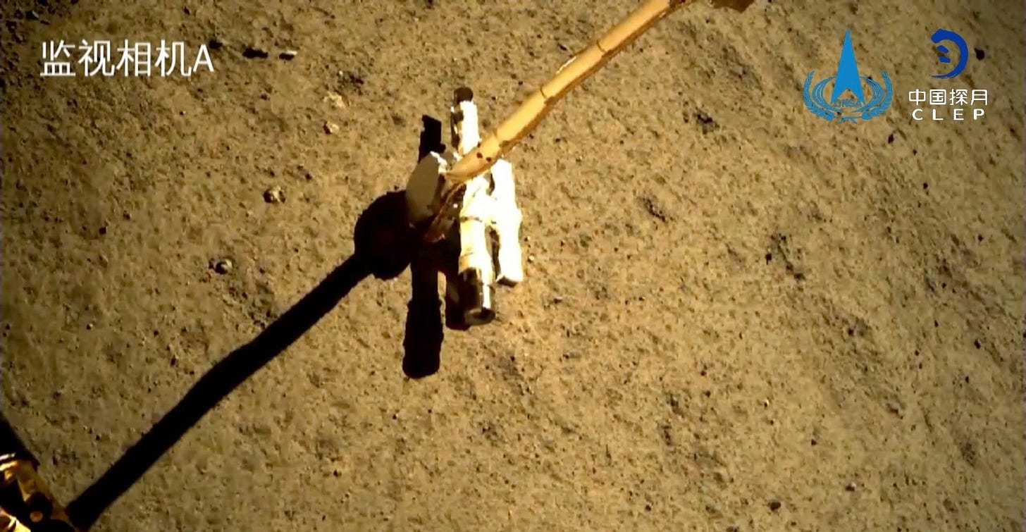 The Chang’e 6’s sample collection system, contributed to by Hong Kong, collecting lunar samples in June 2024. The Chang’e 6’s sample collection system, contributed to by Hong Kong, collecting lunar samples in June 2024.