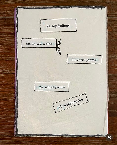 The pages of a zine made with tissue paper, strips of white paper with words typed on them and markers