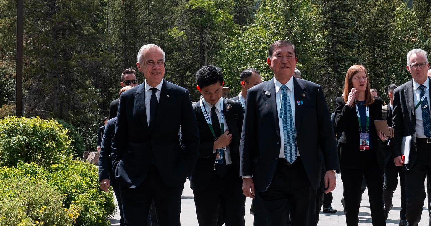 Prime Minister Mark Carney and Prime Minister Shigeru Ishiba participate in a bilateral meeting in Kananaskis, Alberta.
Le premier ministre Mark Carney et le premier ministre Shigeru Ishiba participent à une rencontre bilatérale à Kananaskis, en Alberta. Prime Minister Mark Carney and Prime Minister Shigeru Ishiba participate in a bilateral meeting in Kananaskis, Alberta.
Le premier ministre Mark Carney et le premier ministre Shigeru Ishiba participent à une rencontre bilatérale à Kananaskis, en Alberta.