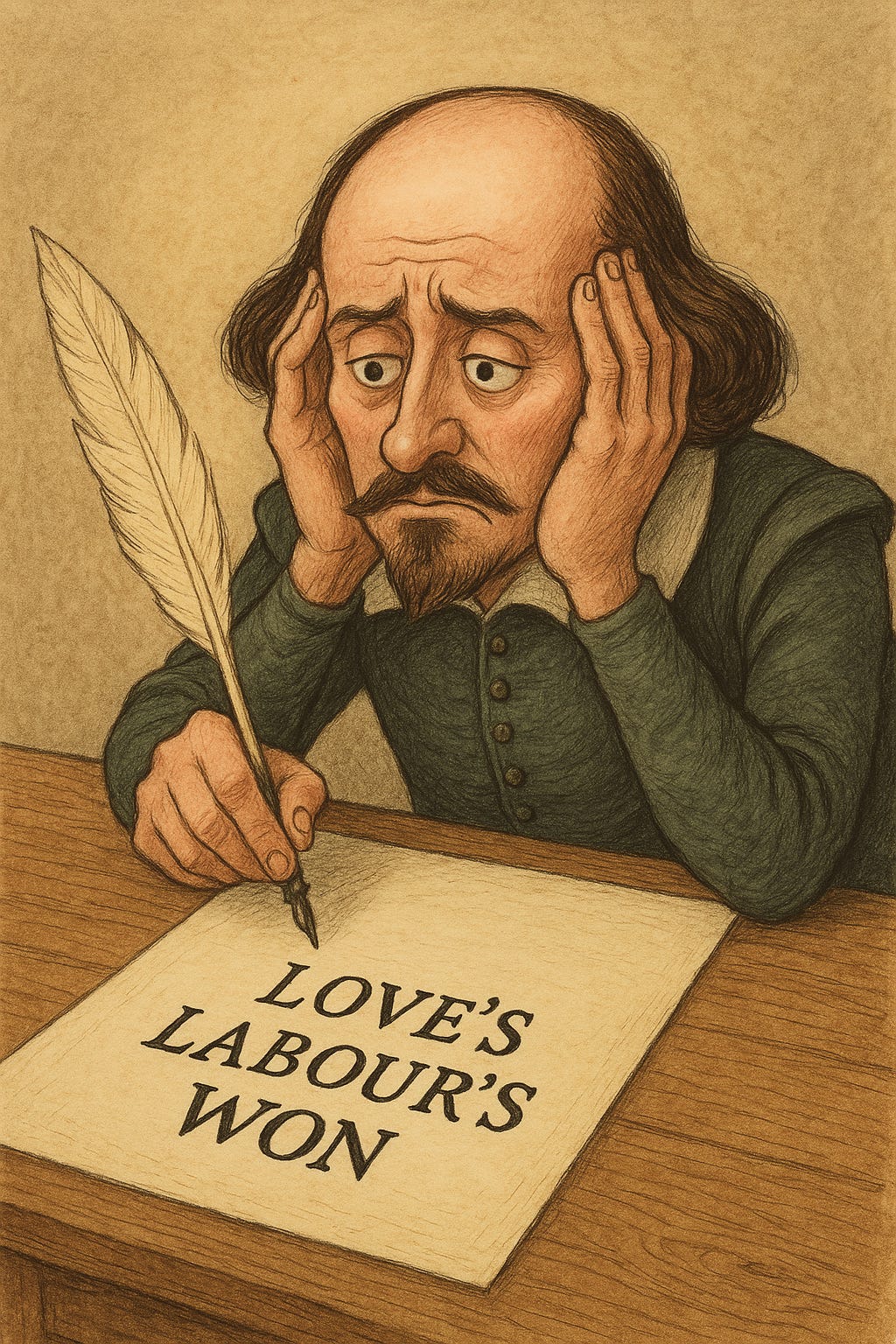 William Shakespeare, as rendered by ChatGPT. Three arms, and he still struggled with Writer’s Block. I would too if I could only write upside down. William Shakespeare, as rendered by ChatGPT. Three arms, and he still struggled with Writer’s Block. I would too if I could only write upside down.