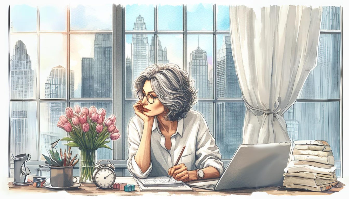 AI image of woman in front of windows