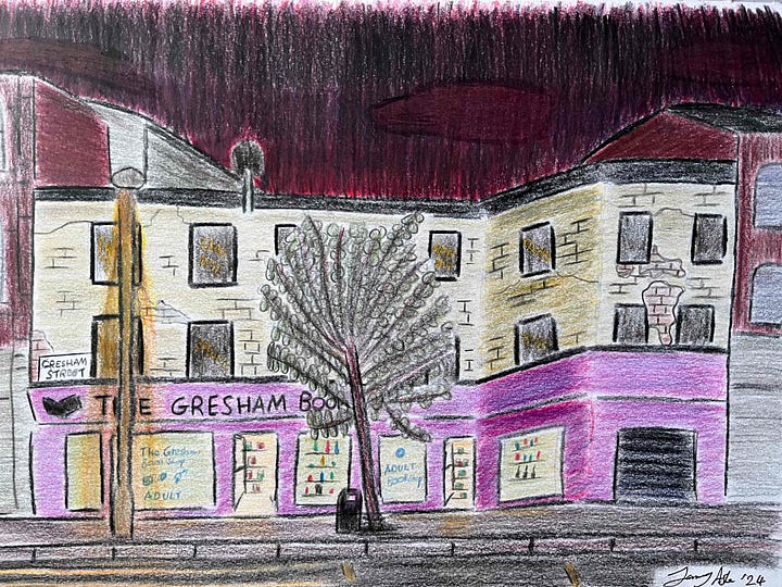 coloured sketches of Life of Pi and a gritty street scene in James' sketchbook