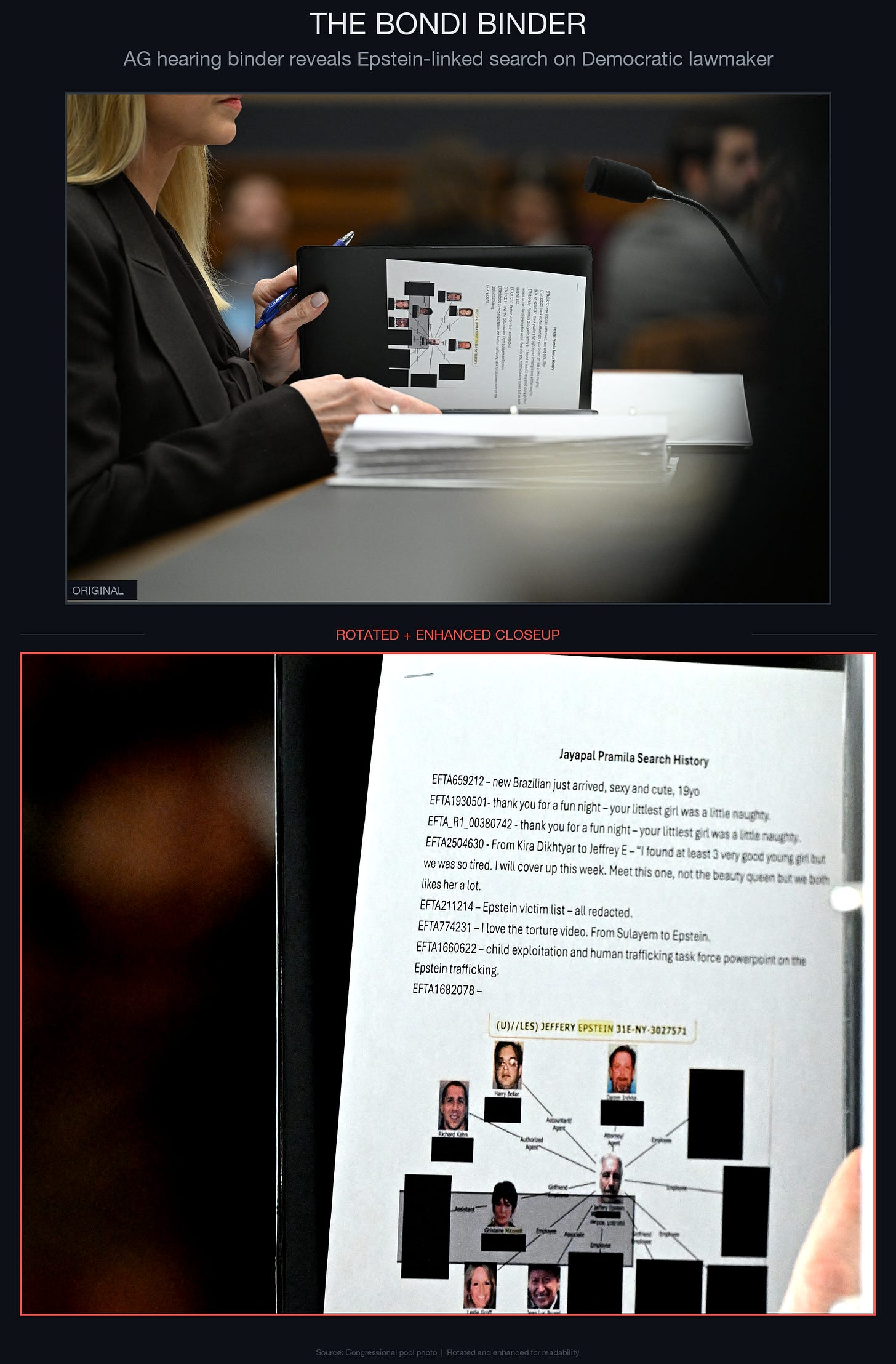 AG hearing binder reveals Epstein-linked search on Democratic lawmaker.