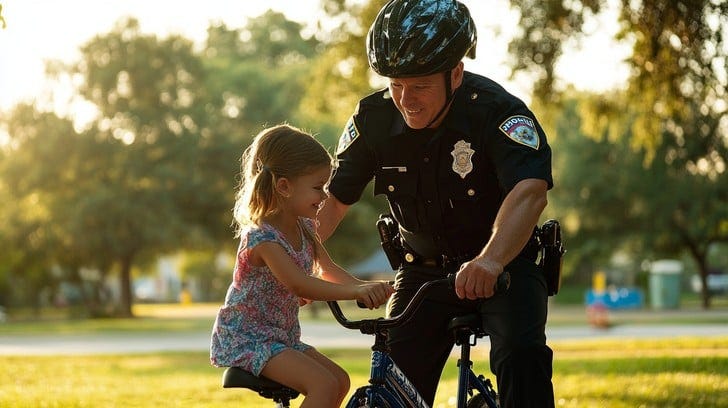 Free Officer assists child Image - Police, Child, Bicycle | Download at  StockCake
