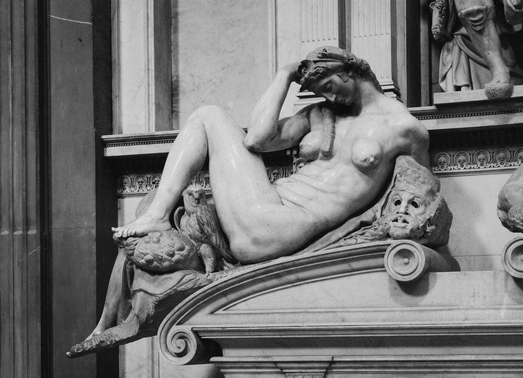 Detail of Night from the Tomb of Giuliano de' Medici posters & prints by  Michelangelo Buonarroti
