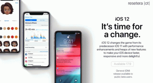 an advertisement for ios 12 shows a phone with the time of 9:41