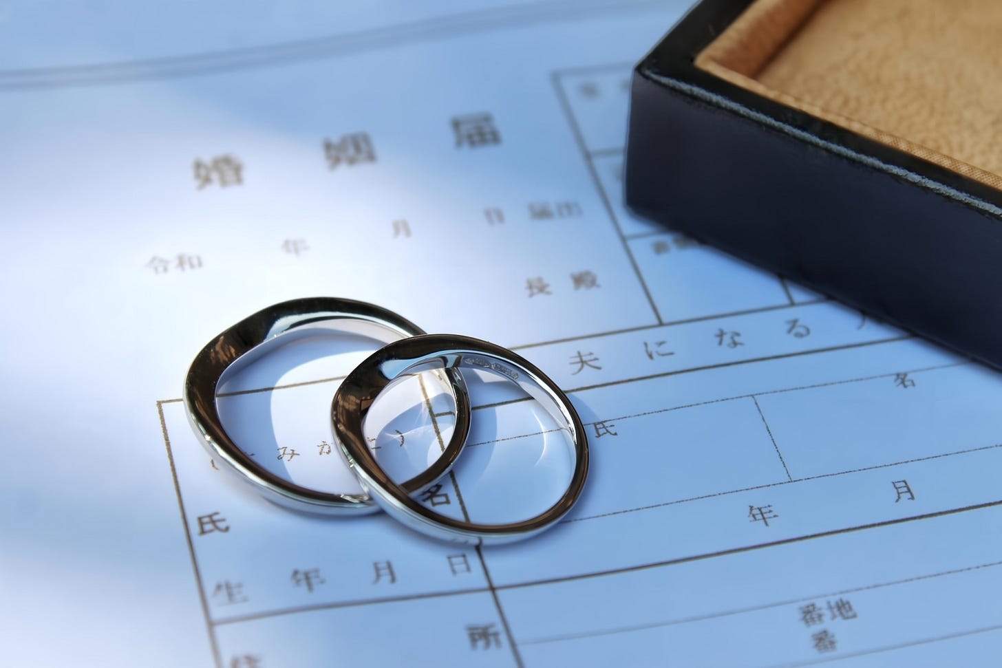 Japanese marriage registration form and wedding rings Japanese marriage registration form and wedding rings