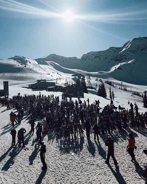 skiing with friends in whistler