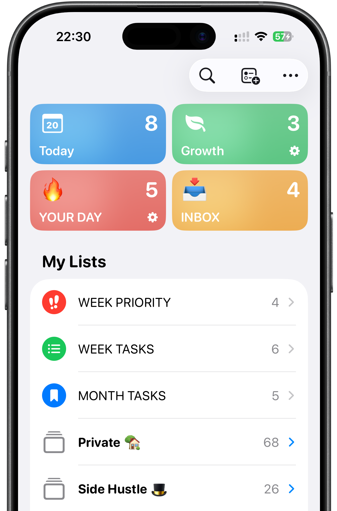 my exact apple reminders setup with smart lists