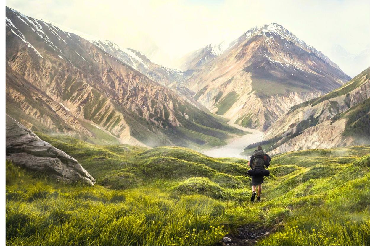 Climbing up the mountain path Climbing up the mountain path