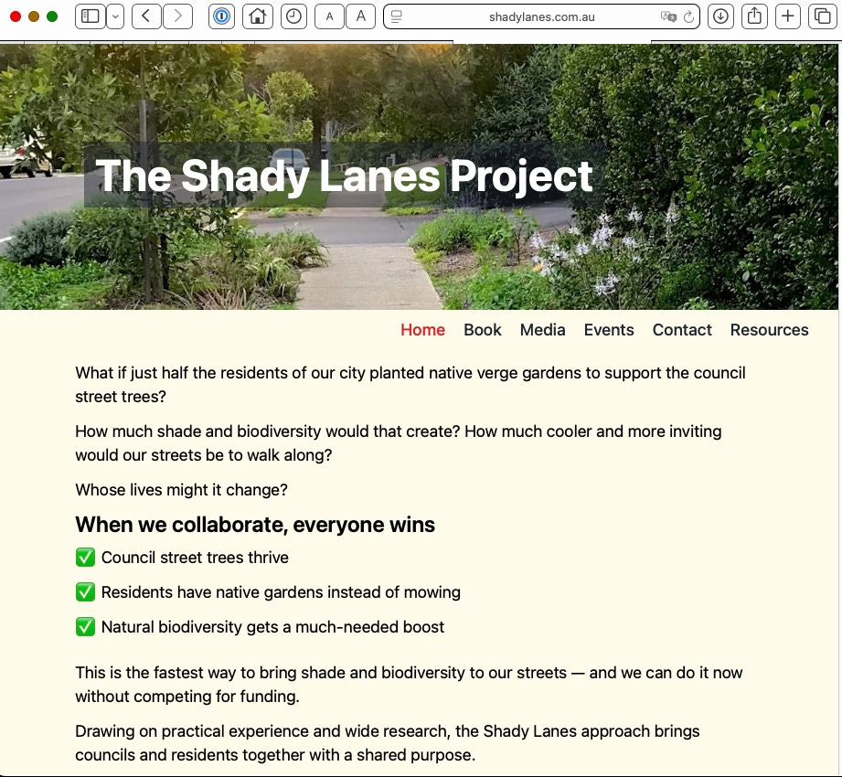 screenshot of the home page shadylanes.com.au