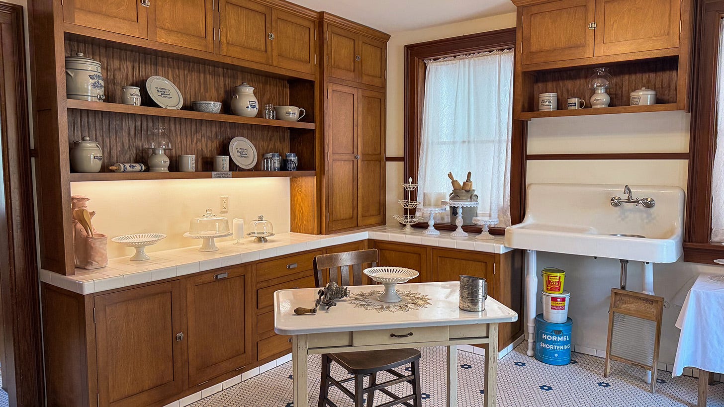 beautiful wood cabinets and shelving in a historic home.