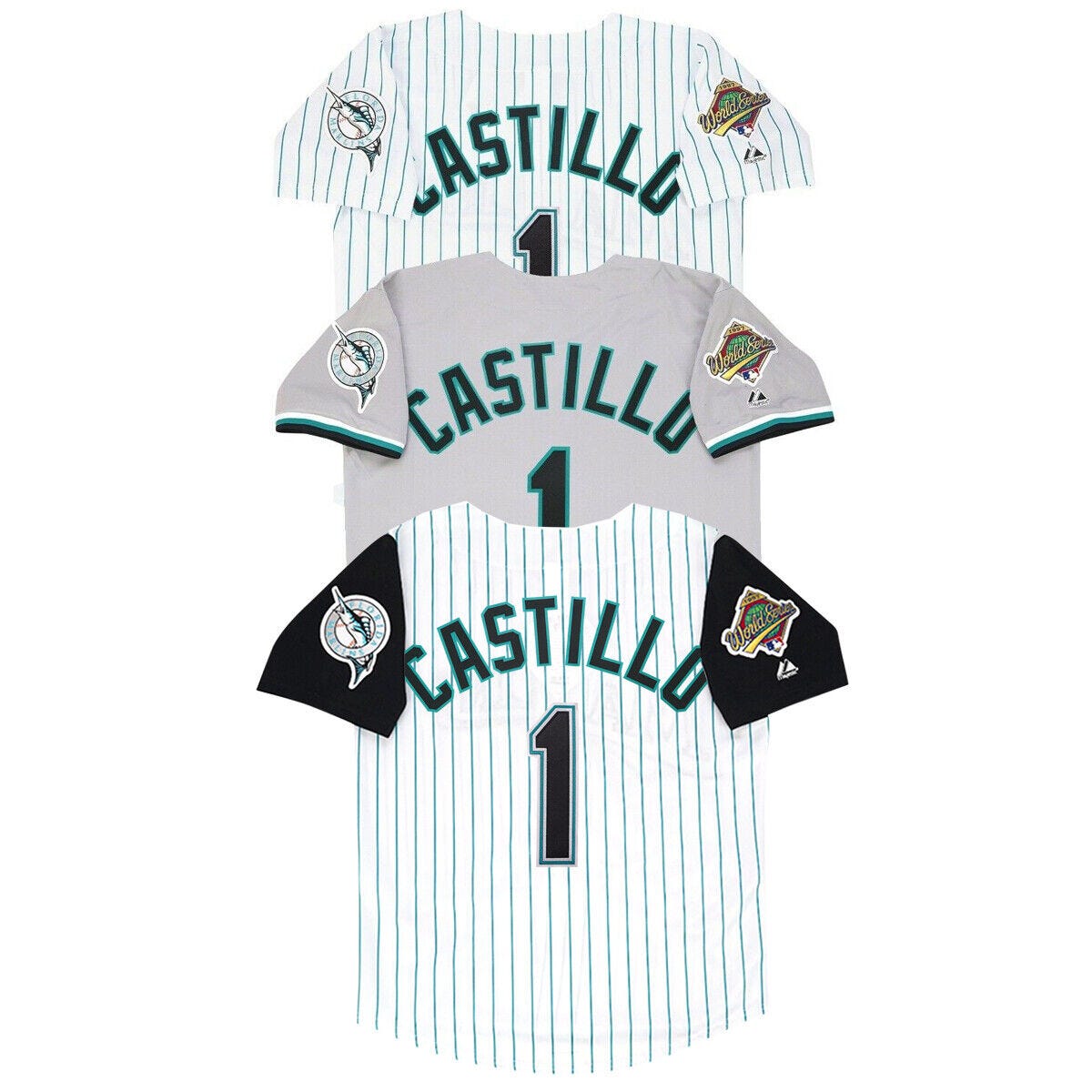 Luis Castillo 1997 Florida Marlins Home Road Alt World Series Jersey Men's  S-3XL | eBay