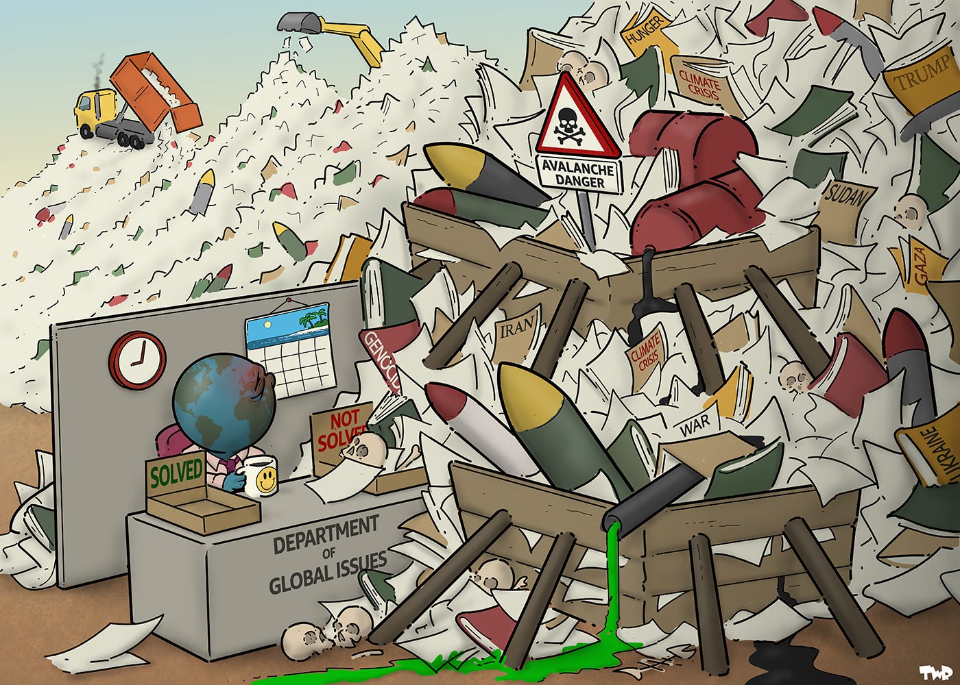 Just another day at the office. Cartoon for Dutch newspaper Trouw.  #world #StateOfTheWorld #GlobalIssues