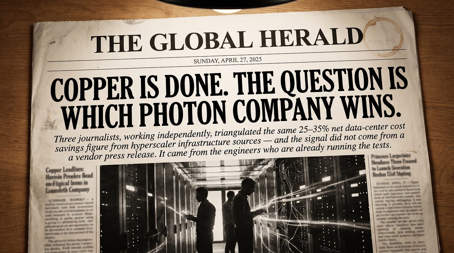 COPPER IS DONE. THE QUESTION IS WHICH PHOTON COMPANY WINS.