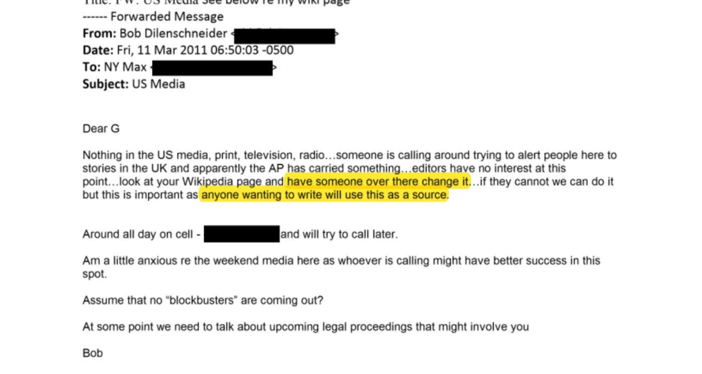 Maxwell's PR adviser on why Wikipedia mattered, forwarded to Epstein, 11 March 2011. EFTA02008552.