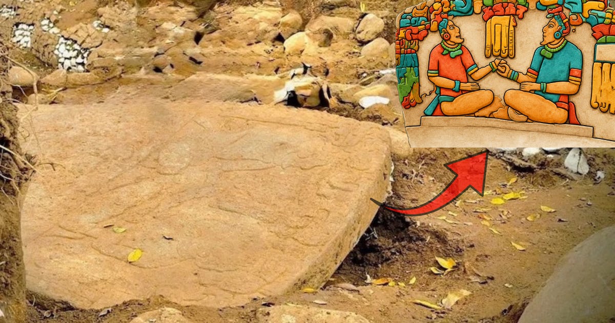 A Carved Stela Found in Mexico Shows Two Figures Receiving a Sacred Liquid A Carved Stela Found in Mexico Shows Two Figures Receiving a Sacred Liquid