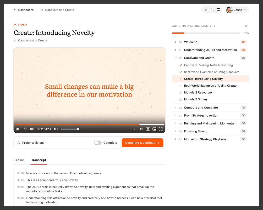 Screenshot of ADHD Motivation Mastery course page Screenshot of ADHD Motivation Mastery course page