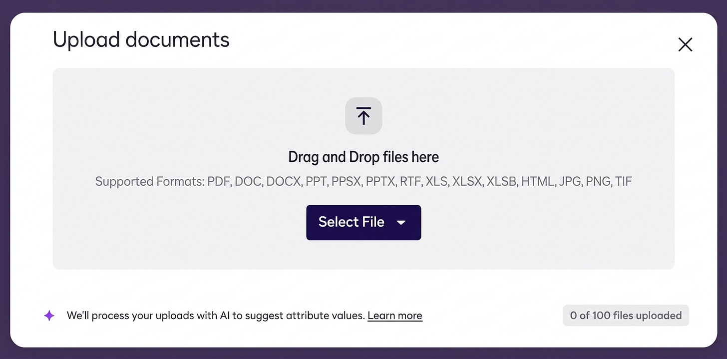 Close-up of the Docusign Upload documents dialog with a drag-and-drop area and a Select File button