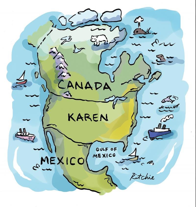 A partial map of North America, showing Canada, Mexico and the new name for the USA.