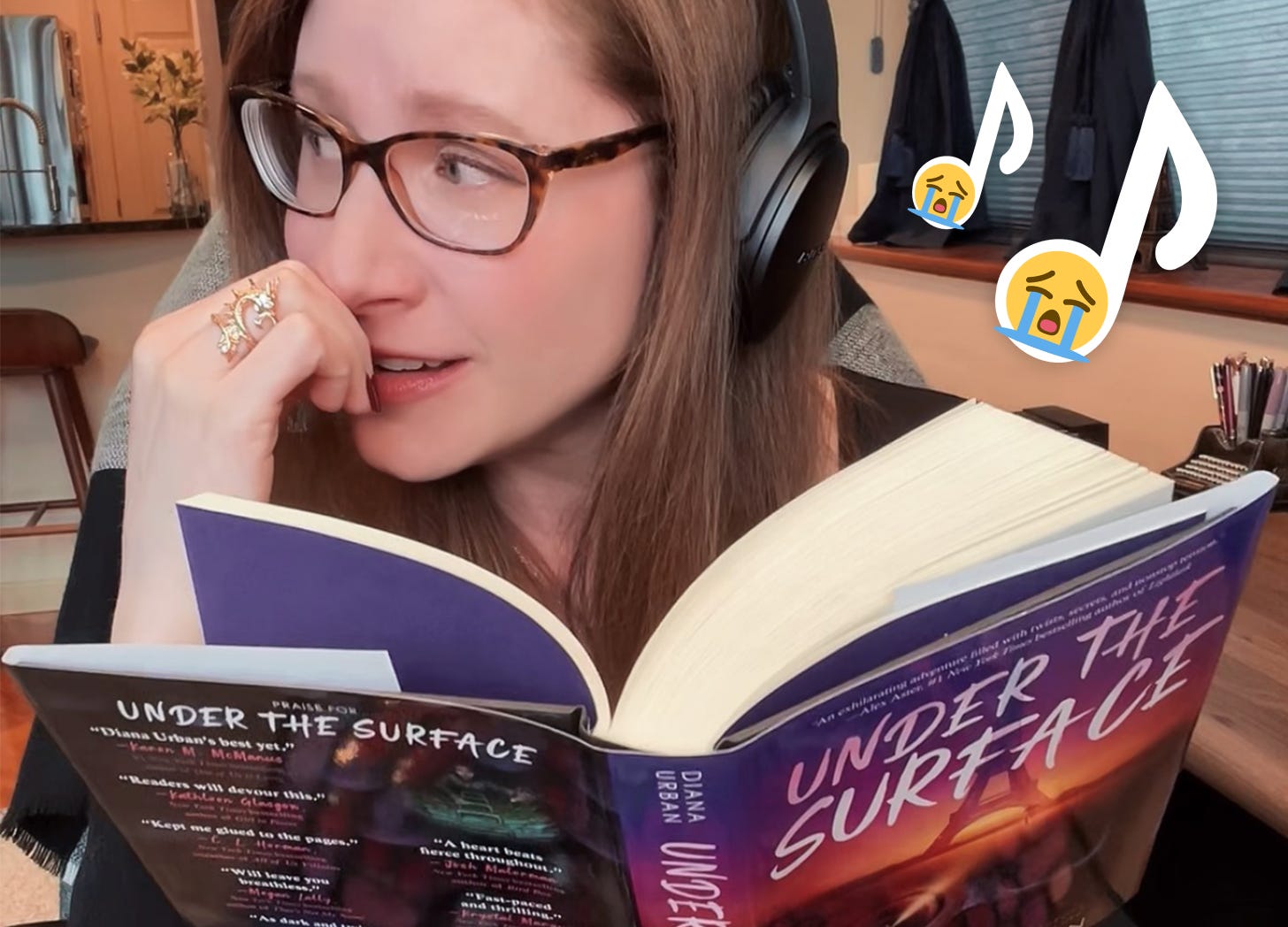 Diana Urban listening to music that set the vibe in a scene of Under the Surface