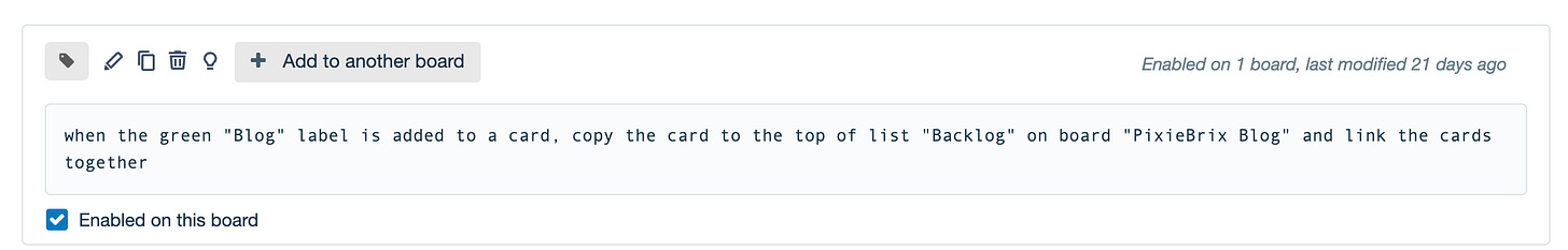 trello automation rule screenshot with example of above rule
