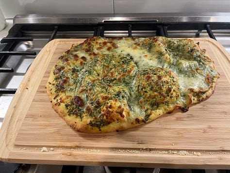 a full pie, designed in the form of an oval (oops!). then, the side view of the pie, with dough bubbles. finally, a thin square slice with crust layers in sight.