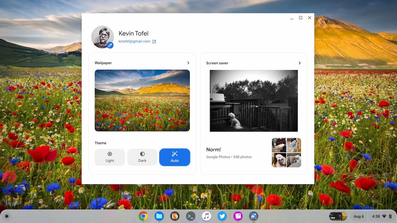 new ChromeOS 104 features include dark themes