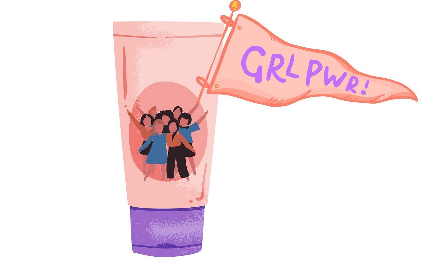 a tube of product with women marching on the label