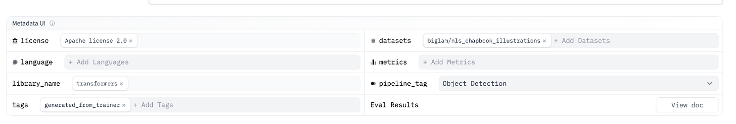 A screenshot of a metadata editor on the Hub