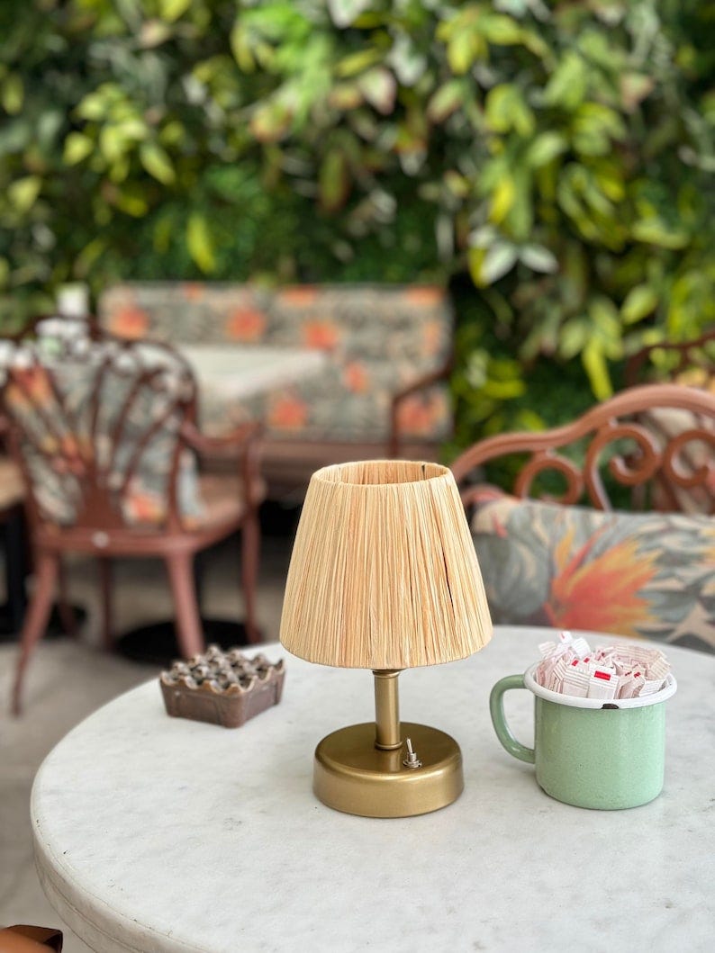 Table Lighting Raffia, Portable Battery Powered Lighting, Led Cordless Table Lamp Raffia Lighting, Bohemian Style, Restaurant,Cafe,Lampshade image 1