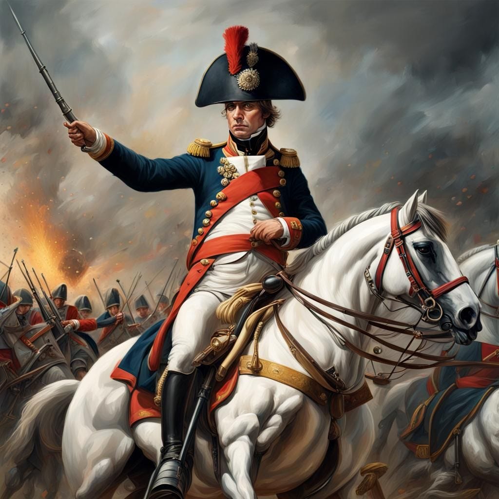Battle of Waterloo, where Napoleon Bonaparte faced defeat on the battlefield with weapons and cannons