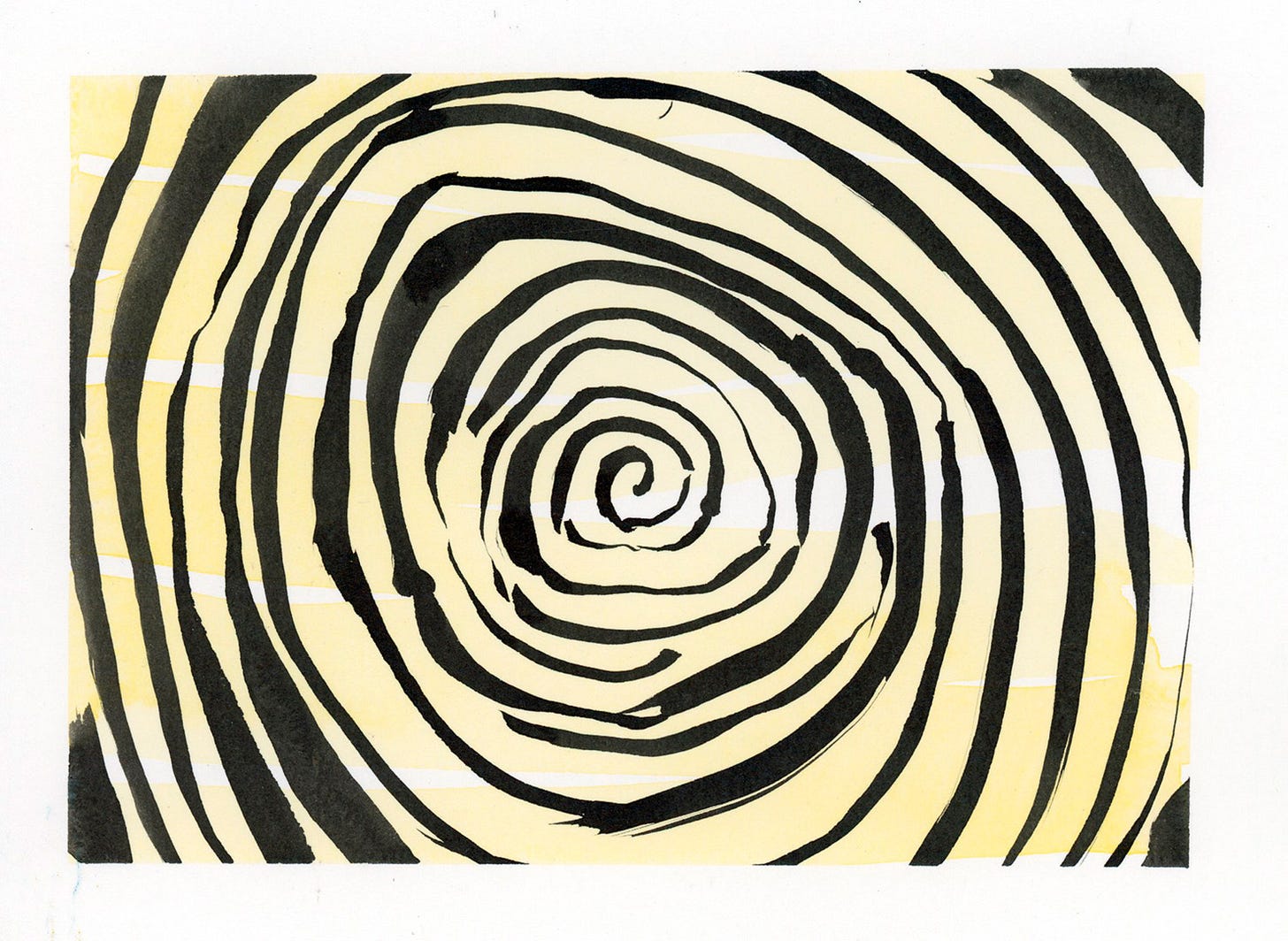 Uneven black spiral on yellow background