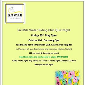 Six Mile Water club to host fundraising quiz