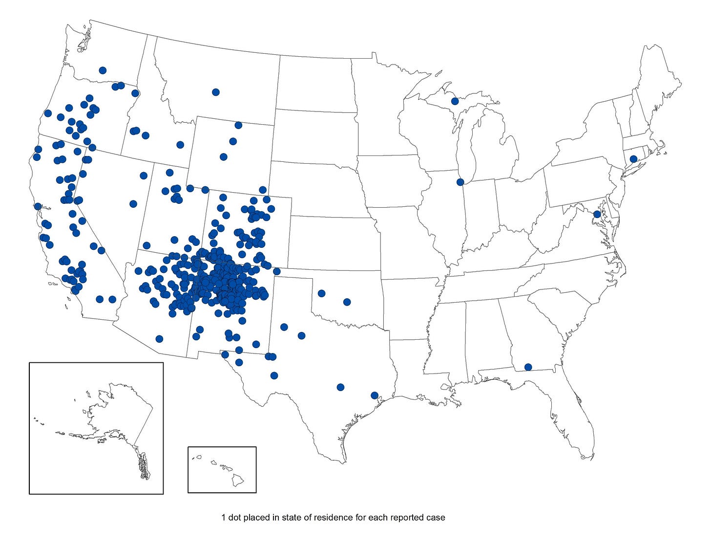 Map of the United States showing cases of plague in 2023 Map of the United States showing cases of plague in 2023