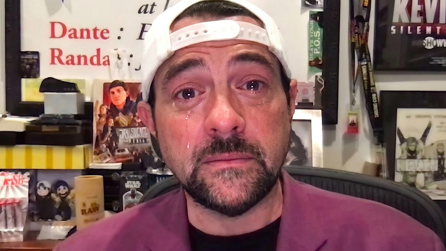 Filmmaker Kevin Smith used to be the patron saint of Gen X. But then he started crying about everything. (image: YouTube) Filmmaker Kevin Smith used to be the patron saint of Gen X. But then he started crying about everything. (image: YouTube)