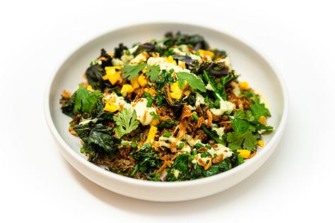 Six overhead photos of colorful, chef-styled grain and vegetable bowls featuring variations of ground meat, greens, roasted vegetables, sauces, and garnishes, inspired by a viral cottage cheese beef bowl recipe.