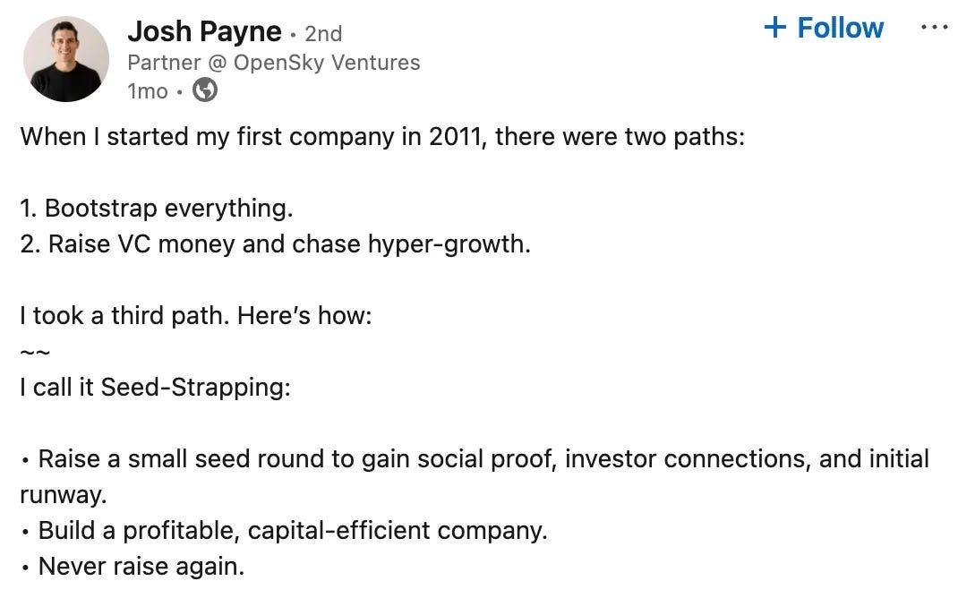 Josh Payne explains seed strapping: a startup funding strategy between bootstrapping and venture capital. Josh Payne explains seed strapping: a startup funding strategy between bootstrapping and venture capital.