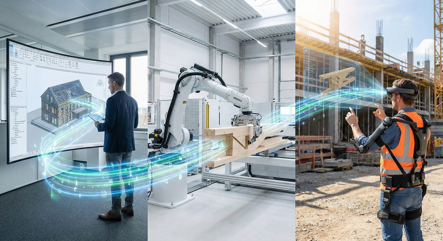 It is a digital thread; a seamless flow of data that connects the architect’s screen, the off-site factory’s arm, and the on-site worker’s headset