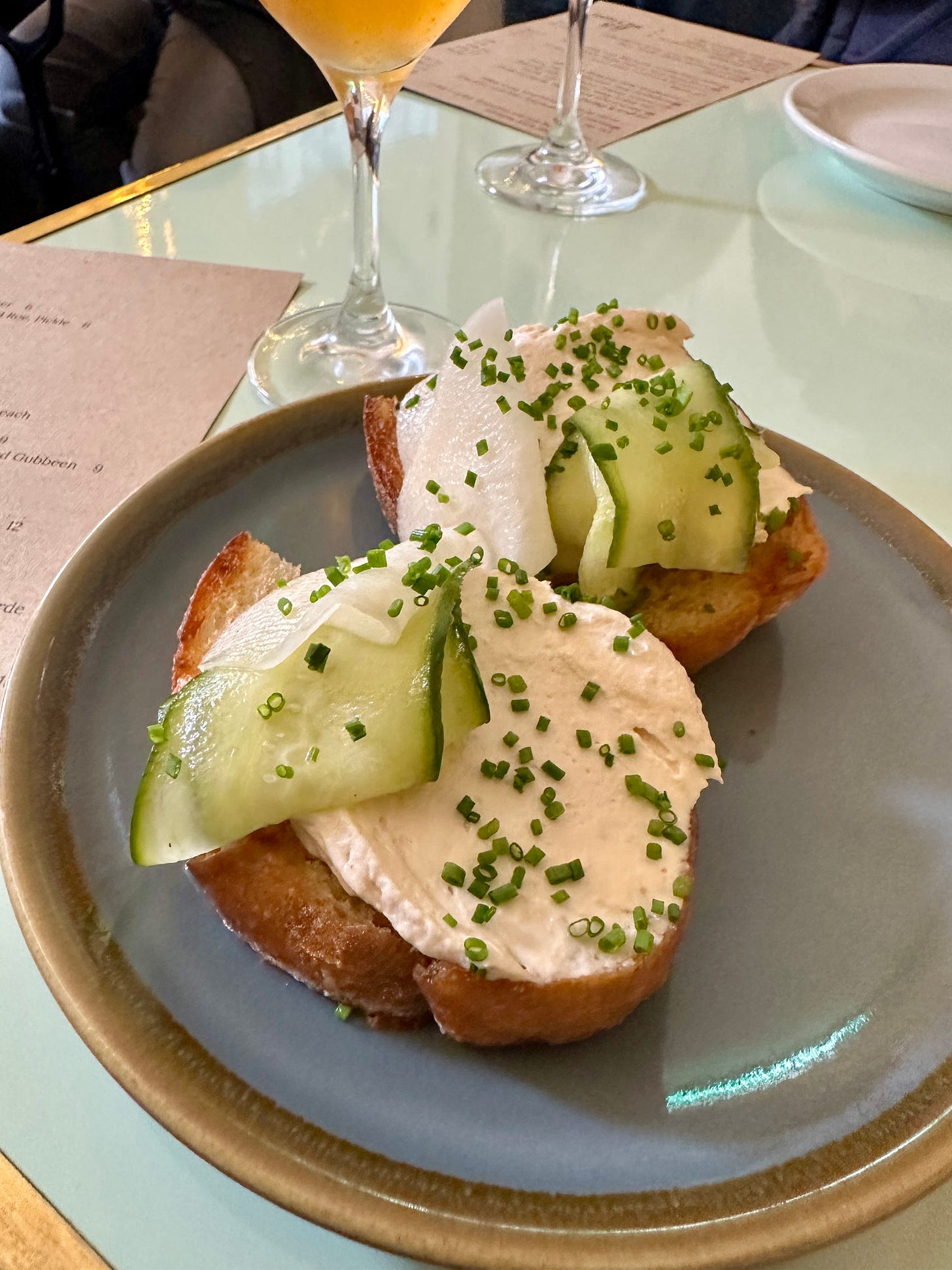 Whipped cod roe on sourdough with pickles at Two Pups Notions