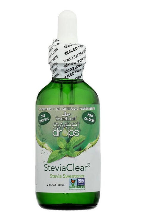 Several brands of highly processed Stevia from online food retailers.
