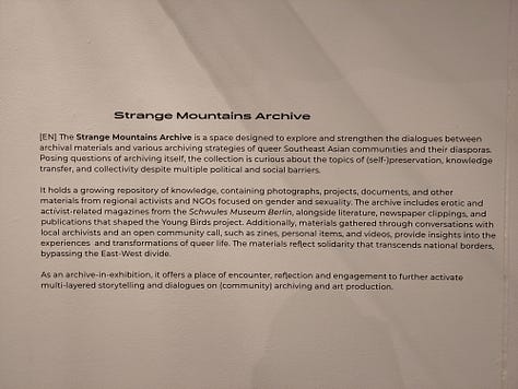 Vues de l'espace Strange Mountains Archives, Schwules Museum, Berlin, août 2025