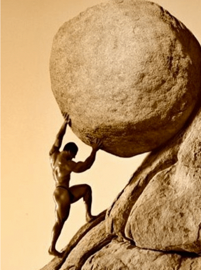 Sisyphus pushing a boulder up a hill Sisyphus pushing a boulder up a hill