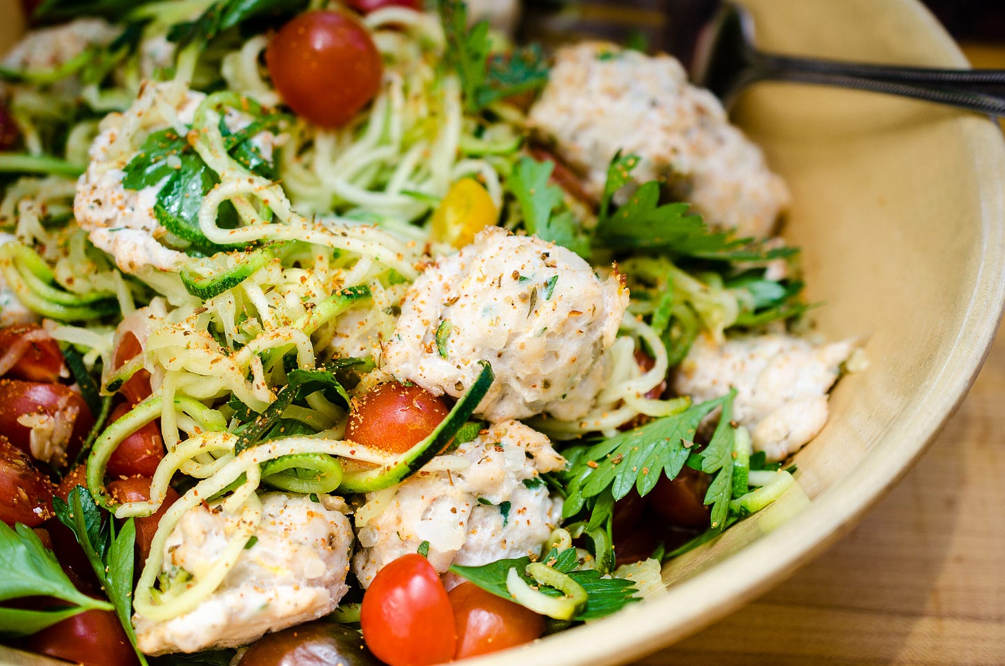 Lemon Herb Turkey Meatballs with Zucchini Noodles is a good and good for you healthy recipe by Southern TV Chef Virginia Willis on virginiawillis.com