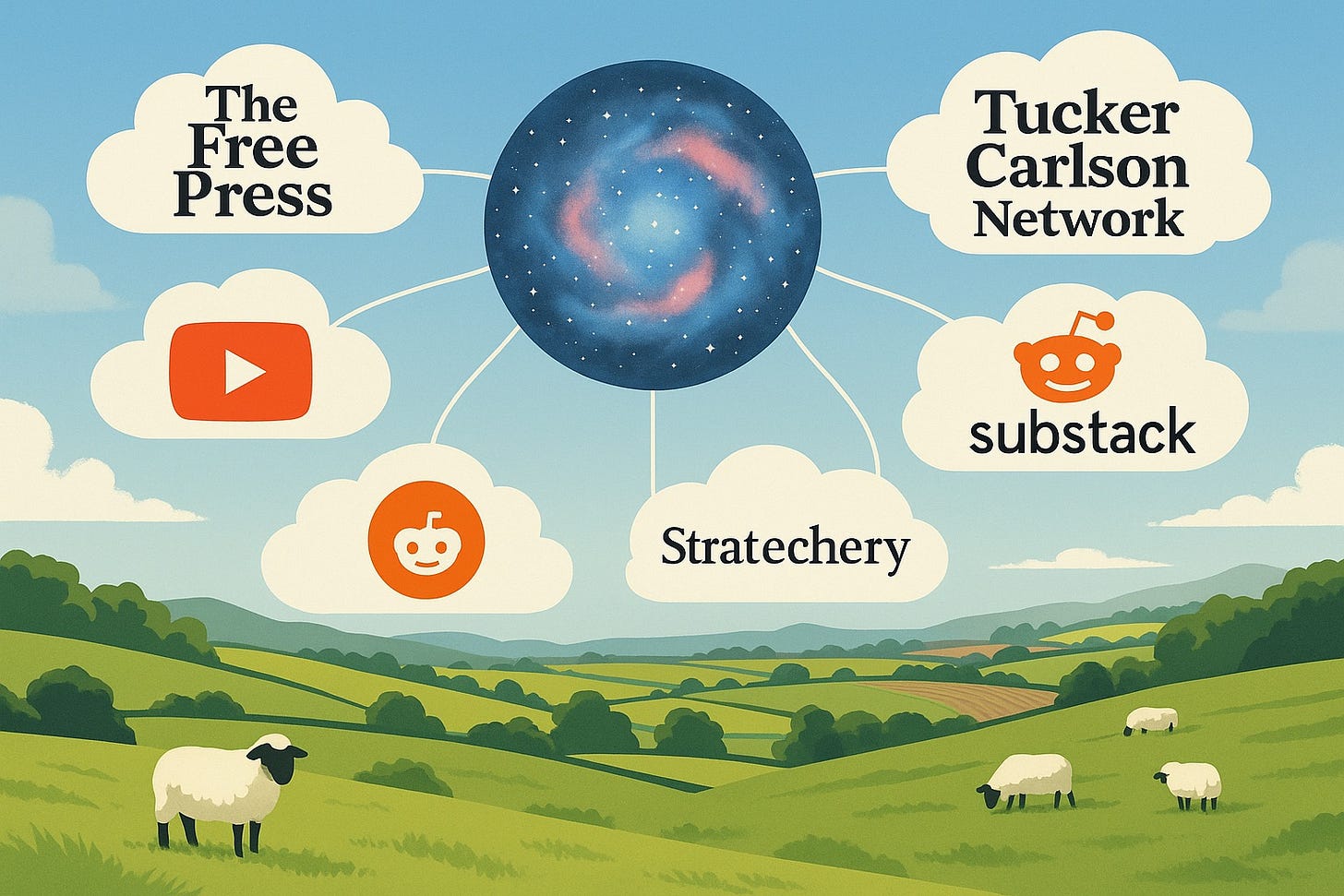 Digital Cosmos Over Pastoral Hills