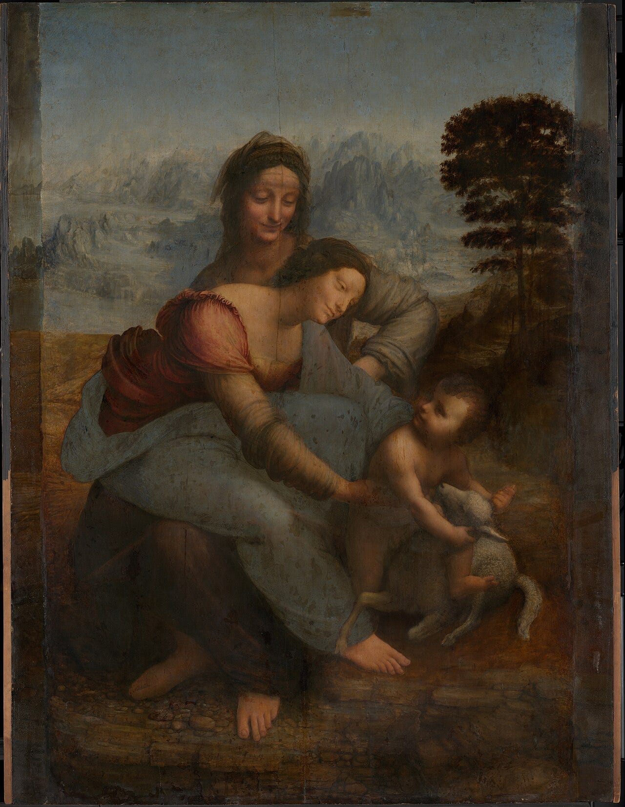 Three generations, the Virgin in her mother's lap reaching for the child Three generations, the Virgin in her mother's lap reaching for the child