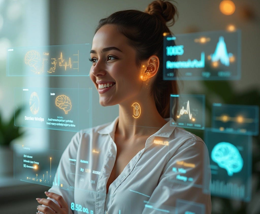 Biohacking technology for human optimization, featuring AI-driven wearables, brain enhancement, and genetic-based wellness solutions.