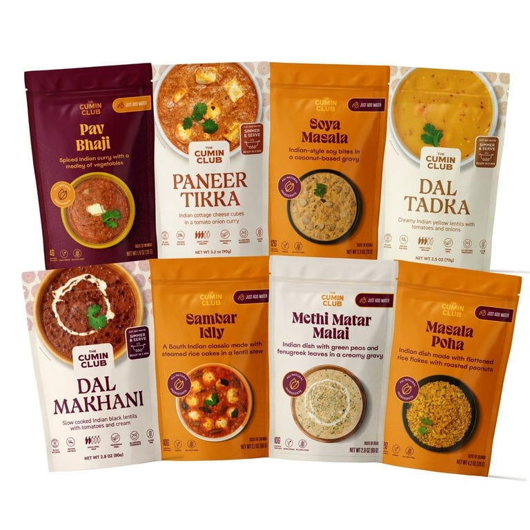 The Cumin Club Variety Pack | 8 Authentic Indian Meals | Ready in 5  Minutes, Just Add Water | All-Natural, No Preservatives |  Vegetarian-Friendly - Walmart.com